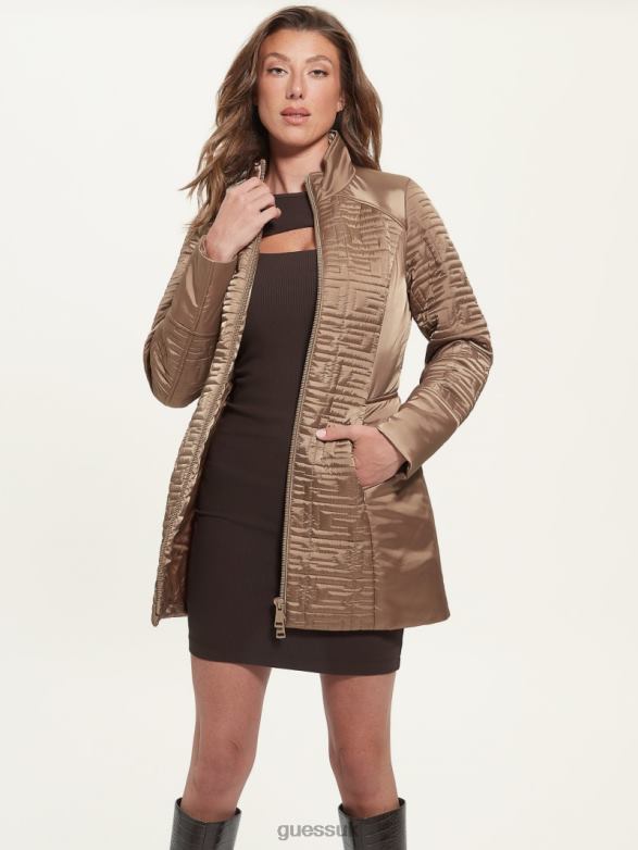 GUESS Women Marine Longline Quilted Jacket Wet Sand Multi Apparel V28V61966