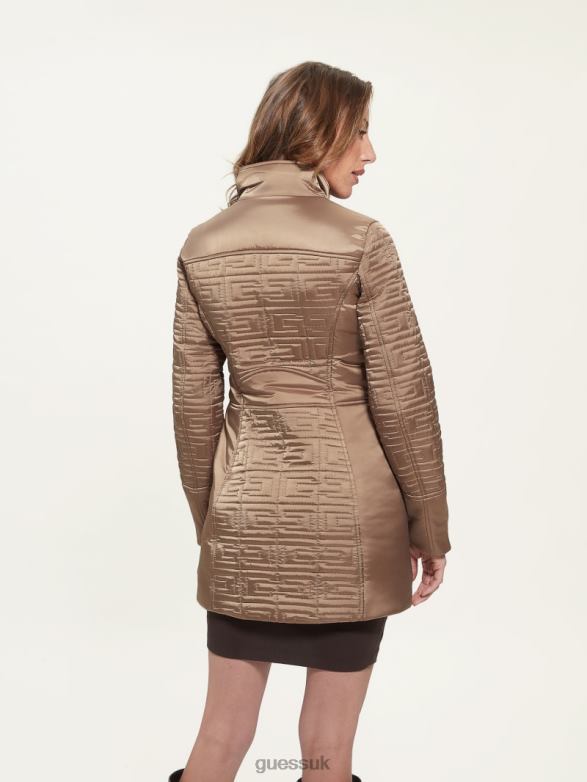 GUESS Women Marine Longline Quilted Jacket Wet Sand Multi Apparel V28V61966
