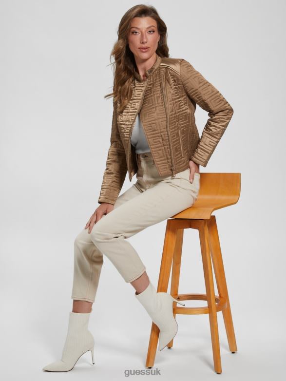 GUESS Women Marine Quilted Jacket Wet Sand Multi Apparel V28V61983