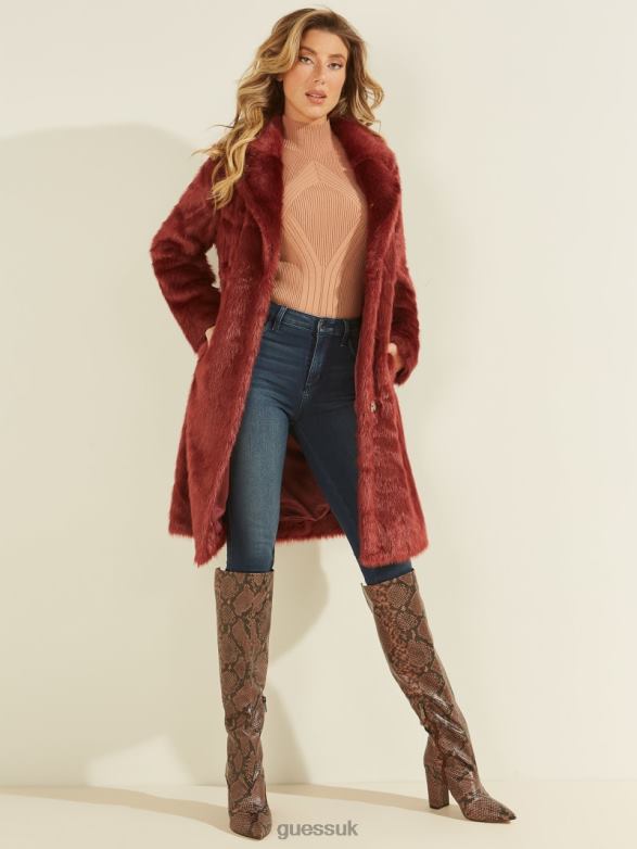 GUESS Women Marisol Faux-Fur Coat Ruby Merlot Apparel V28V61932