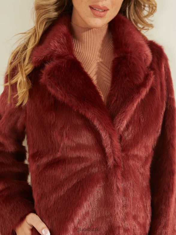 GUESS Women Marisol Faux-Fur Coat Ruby Merlot Apparel V28V61932