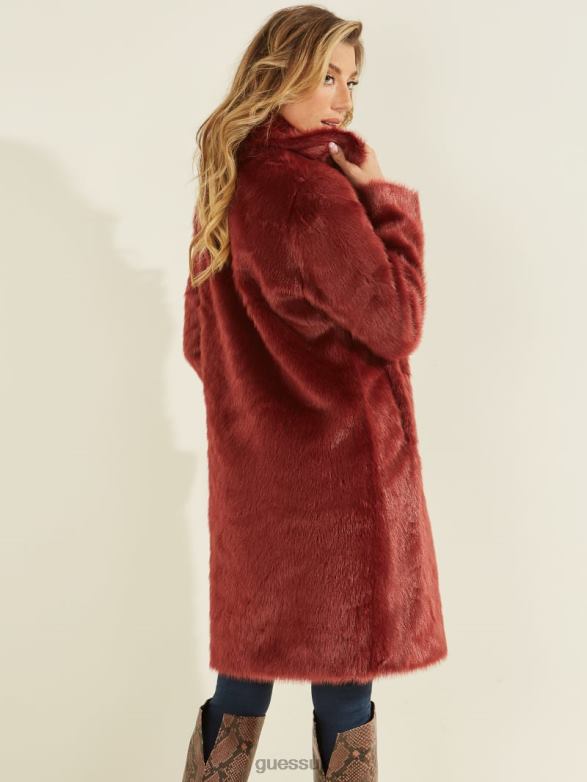 GUESS Women Marisol Faux-Fur Coat Ruby Merlot Apparel V28V61932