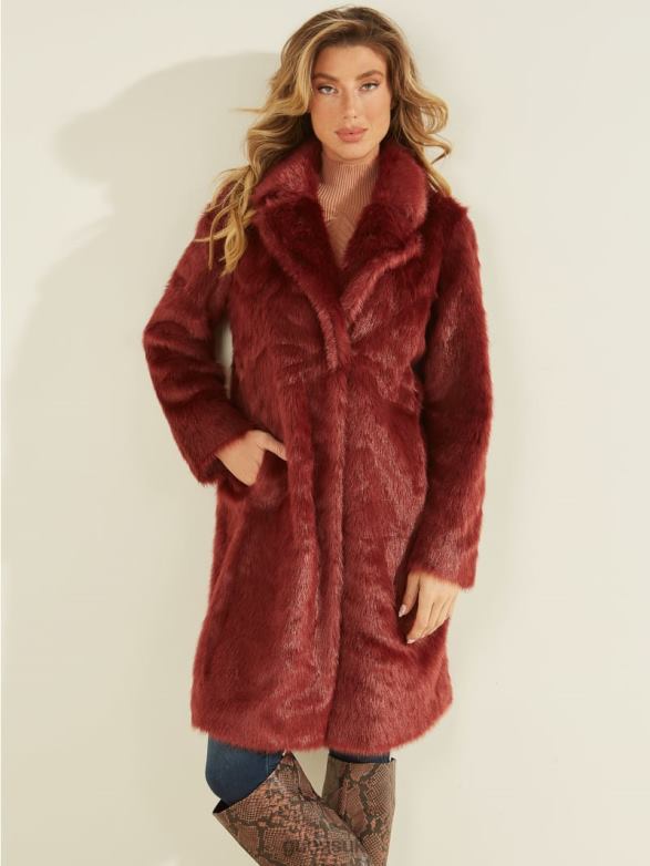 GUESS Women Marisol Faux-Fur Coat Ruby Merlot Apparel V28V61932