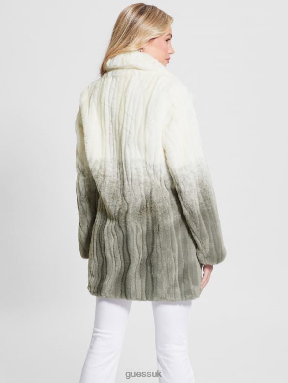 GUESS Women Marta Faux-Fur Coat Shaded Salvia White Combo Apparel V28V61958