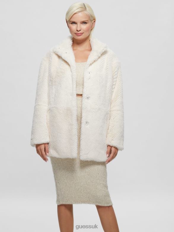 GUESS Women Michelina Faux-Fur Coat Cream White Apparel V28V61885