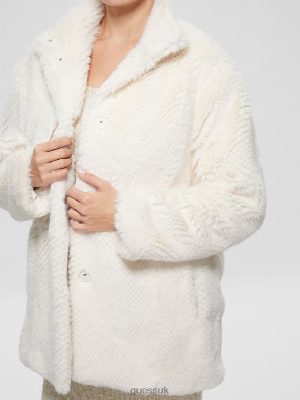 GUESS Women Michelina Faux-Fur Coat Cream White Apparel V28V61885