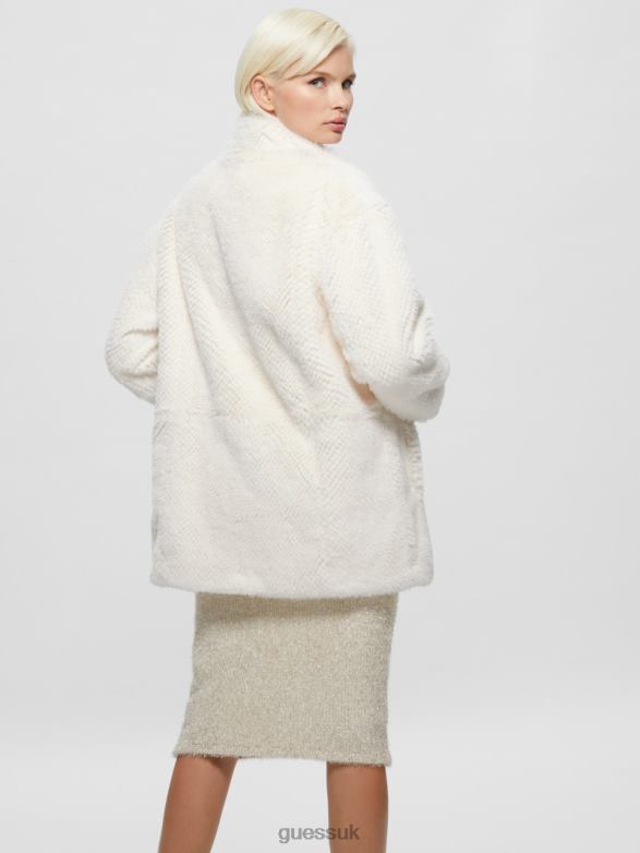 GUESS Women Michelina Faux-Fur Coat Cream White Apparel V28V61885