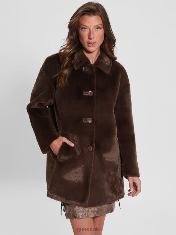 GUESS Women Nina Reversible Coat New Java Multi Apparel V28V61933