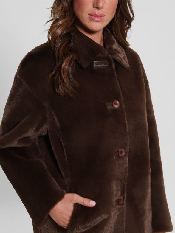GUESS Women Nina Reversible Coat New Java Multi Apparel V28V61933
