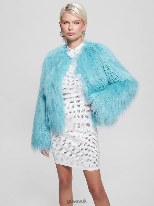 GUESS Women Nora Faux-Fur Jacket 427 Scholar Wash Apparel V28V61976