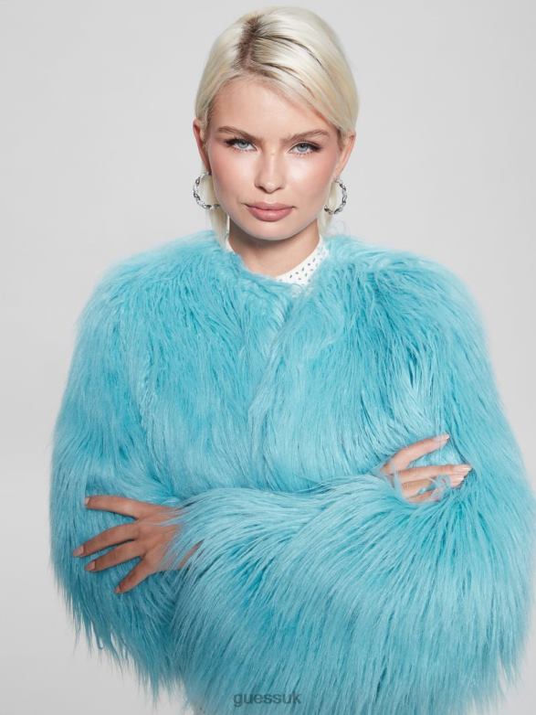 GUESS Women Nora Faux-Fur Jacket 427 Scholar Wash Apparel V28V61976