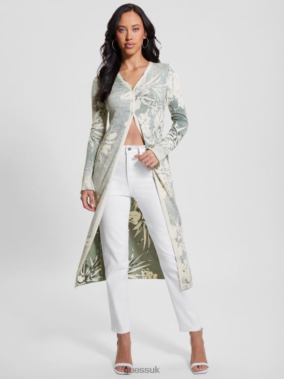 GUESS Women Odette Long Cardigan Dusty Fern Jungle Print Apparel V28V61747