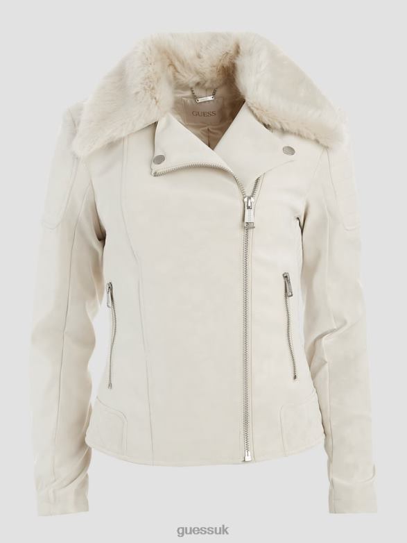 GUESS Women Olivia Moto Jacket Pearl Oyster Apparel V28V61899