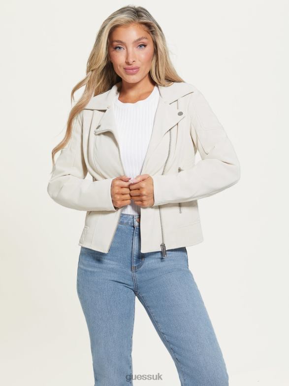 GUESS Women Olivia Moto Jacket Pearl Oyster Apparel V28V61899