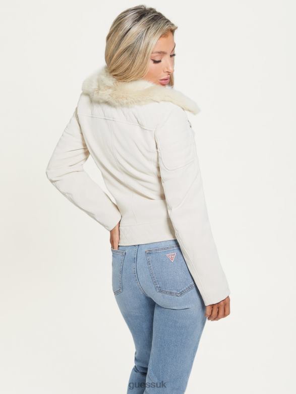 GUESS Women Olivia Moto Jacket Pearl Oyster Apparel V28V61899