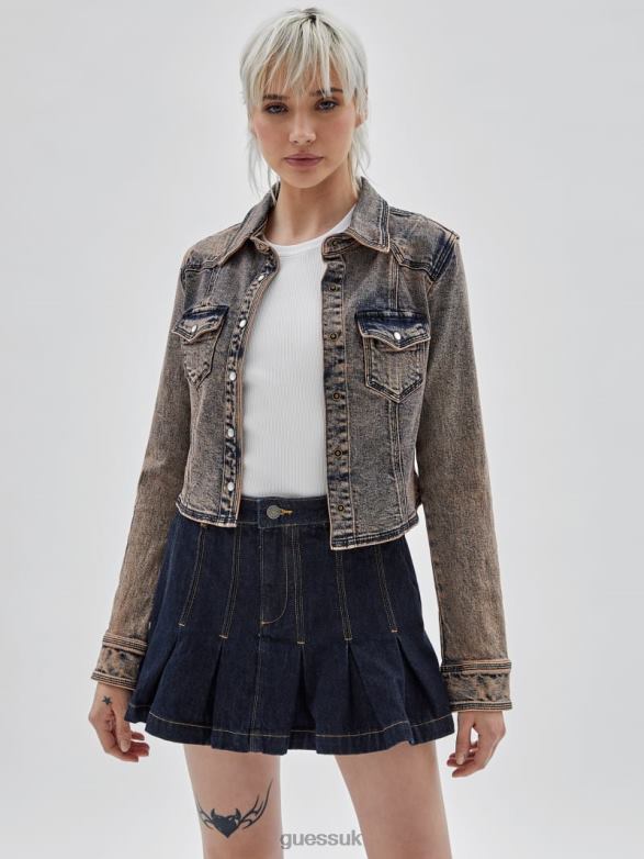 GUESS Women Originals Denim Western Jacket Go Pink Acid Wash Apparel V28V61843