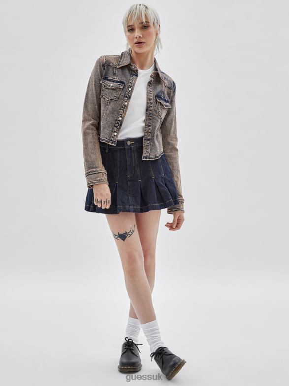 GUESS Women Originals Denim Western Jacket Go Pink Acid Wash Apparel V28V61843