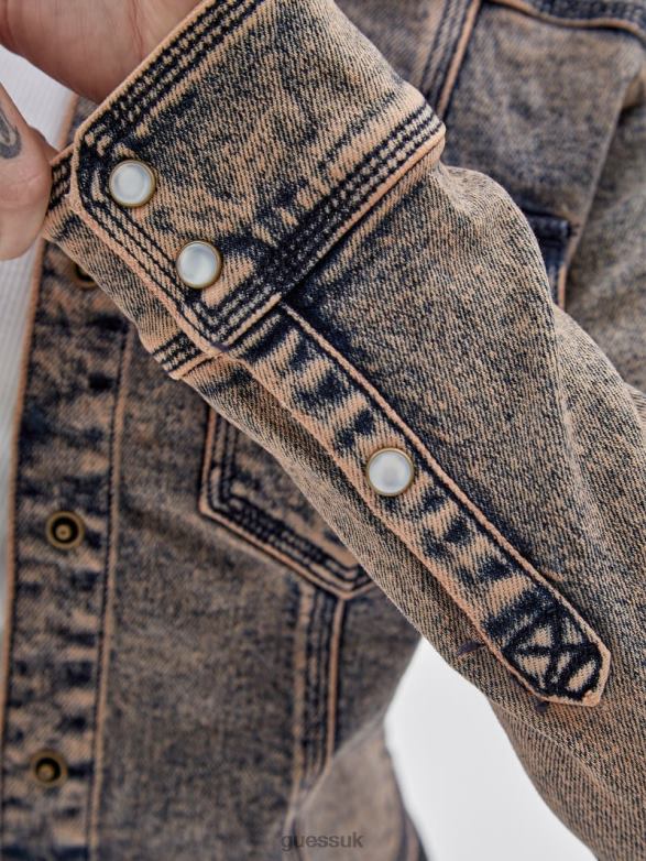 GUESS Women Originals Denim Western Jacket Go Pink Acid Wash Apparel V28V61843
