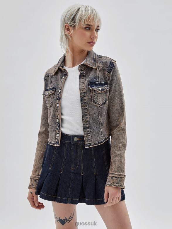 GUESS Women Originals Denim Western Jacket Go Pink Acid Wash Apparel V28V61843