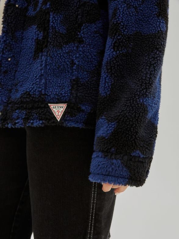 GUESS Women Originals Sherpa Trucker Jacket Surfing Blue Multi Apparel V28V61785