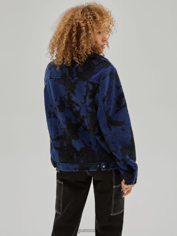 GUESS Women Originals Sherpa Trucker Jacket Surfing Blue Multi Apparel V28V61785