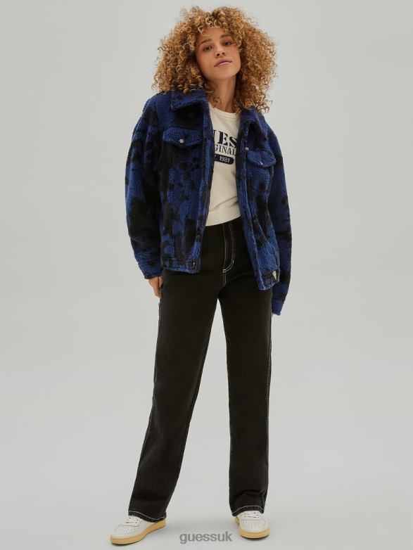 GUESS Women Originals Sherpa Trucker Jacket Surfing Blue Multi Apparel V28V61785