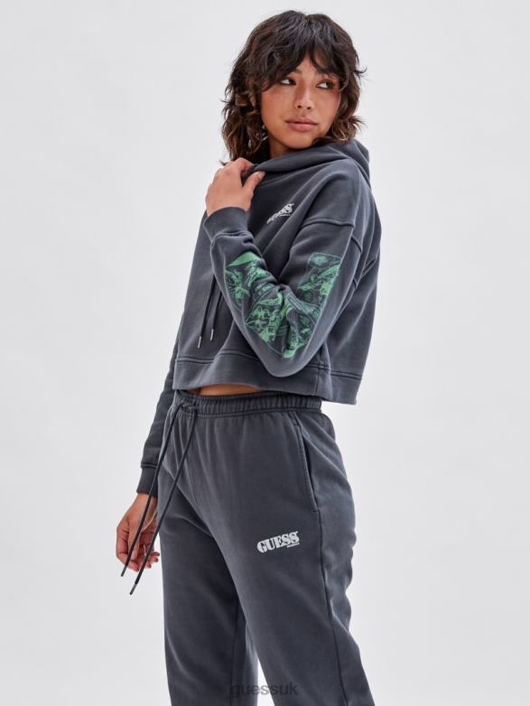GUESS Women Originals x Batman Cropped Hoodie Jet Black Multi Apparel V28V61338