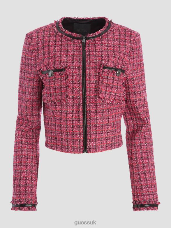 GUESS Women Pervenche Tweed Jacket Red Pink Tweed Apparel V28V61959