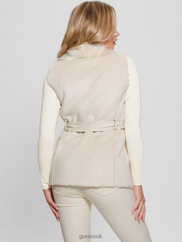 GUESS Women Reversible Nami Vest Pearl Oyster Apparel V28V61991