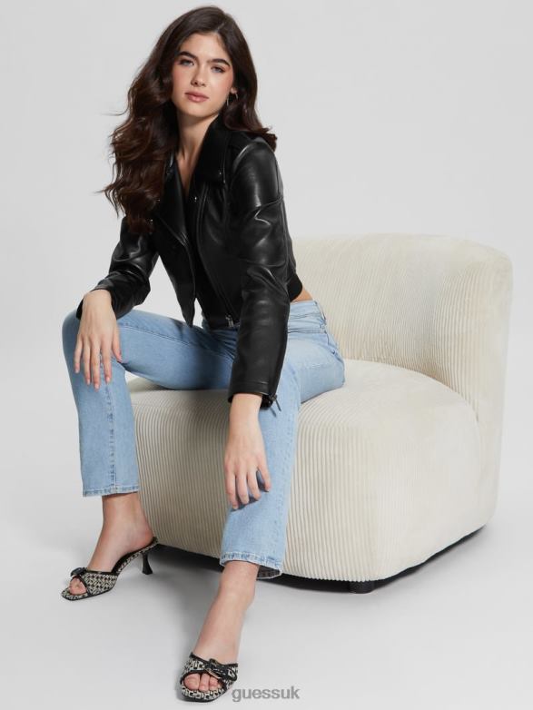 GUESS Women Rochelle Faux-Leather Moto Jacket Black Apparel V28V61746