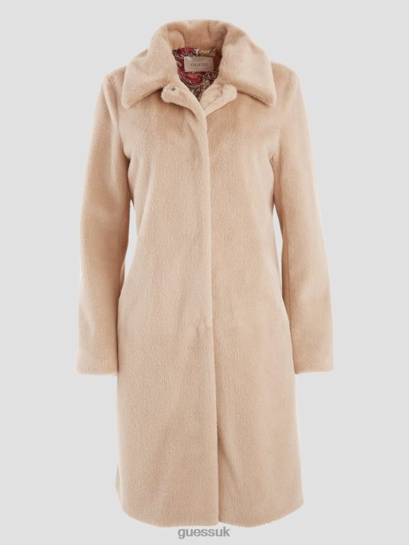 GUESS Women Simmone Faux-Fur Coat Foamy Taupe Apparel V28V61918