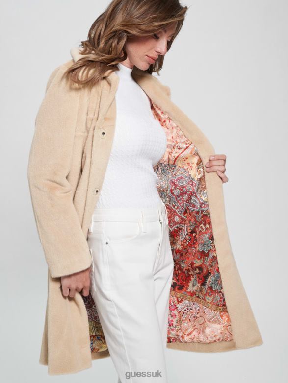 GUESS Women Simmone Faux-Fur Coat Foamy Taupe Apparel V28V61918