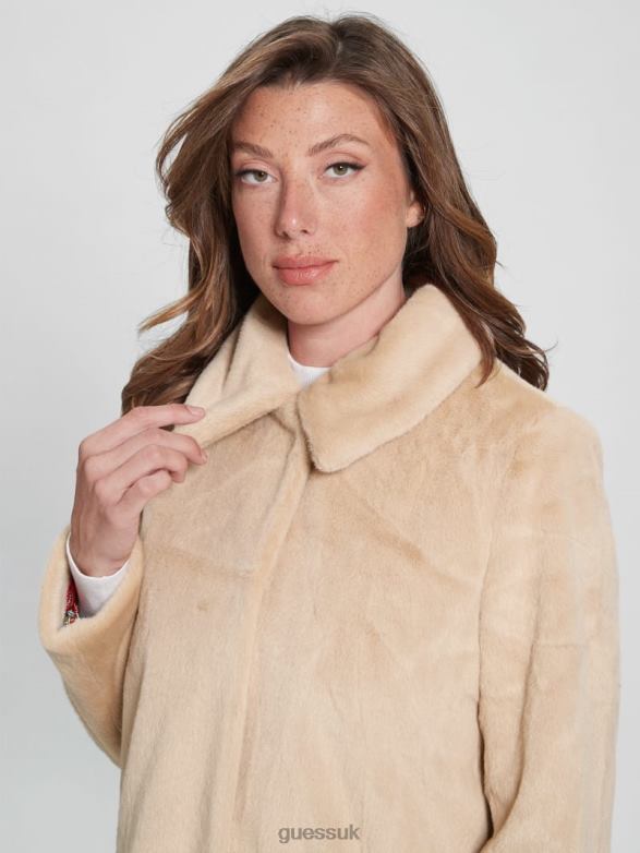 GUESS Women Simmone Faux-Fur Coat Foamy Taupe Apparel V28V61918