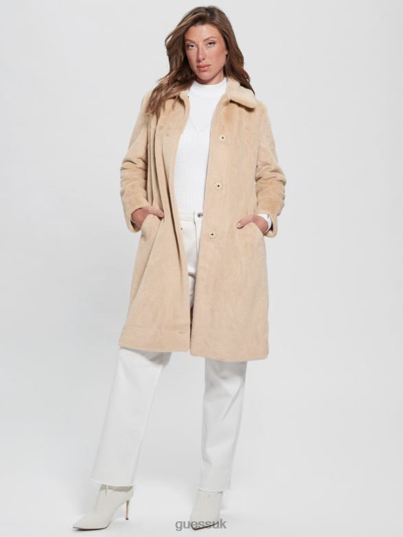 GUESS Women Simmone Faux-Fur Coat Foamy Taupe Apparel V28V61918