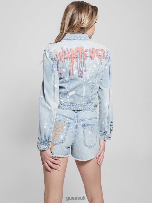 GUESS Women Stevie Denim Jacket Artist Splash Apparel V28V6179