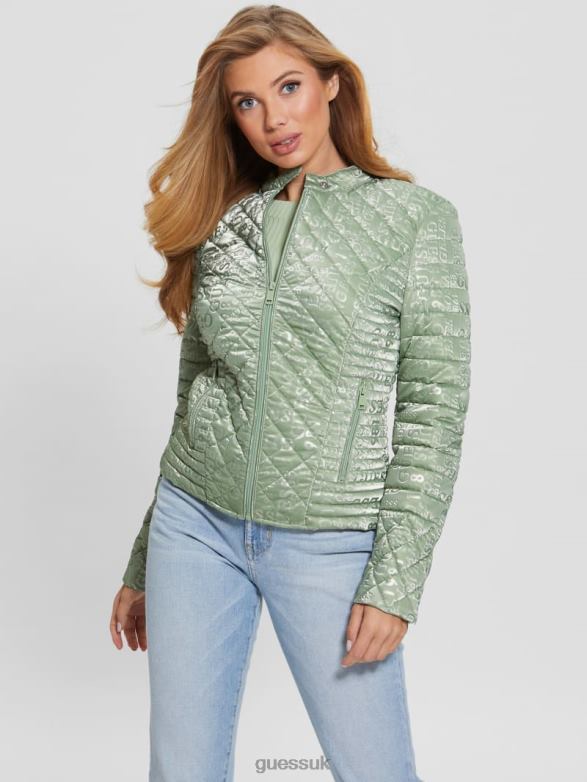 GUESS Women Vona Quilted Jacket Hazy Green Apparel V28V61908