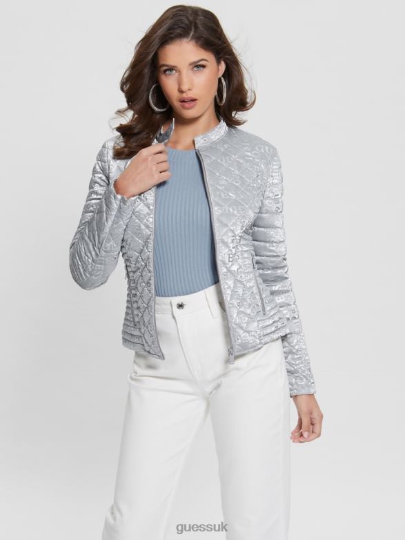 GUESS Women Vona Quilted Jacket Silk Gray Apparel V28V61985