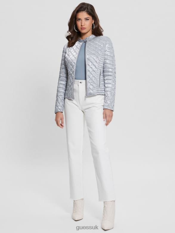 GUESS Women Vona Quilted Jacket Silk Gray Apparel V28V61985