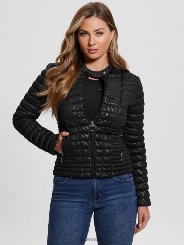 GUESS Women Vona Quilted Logo Jacket Black Apparel V28V61987