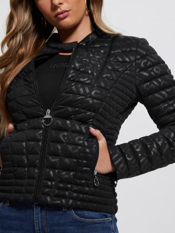 GUESS Women Vona Quilted Logo Jacket Black Apparel V28V61987
