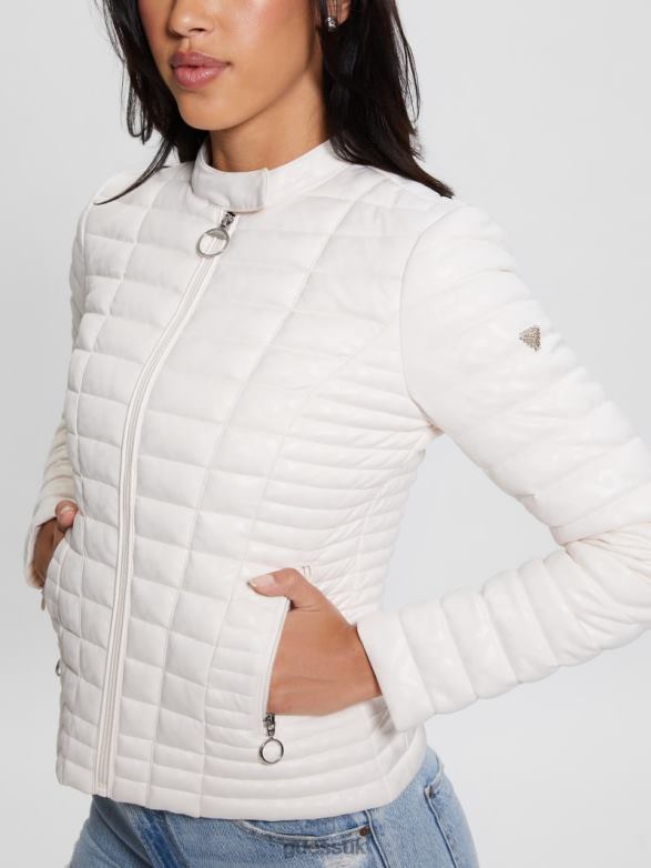 GUESS Women Vona Quilted Logo Jacket Parchment Tone Apparel V28V61865