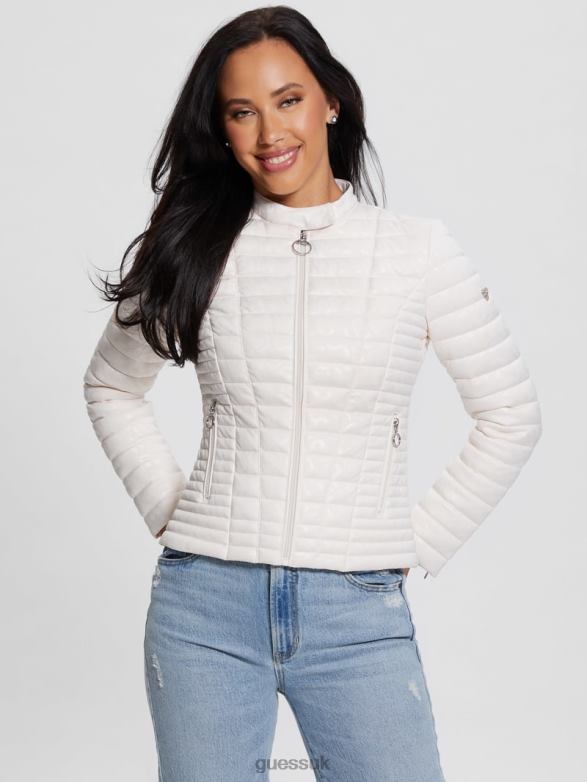 GUESS Women Vona Quilted Logo Jacket Parchment Tone Apparel V28V61865
