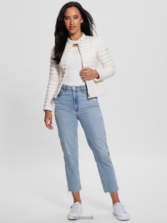 GUESS Women Vona Quilted Logo Jacket Parchment Tone Apparel V28V61865