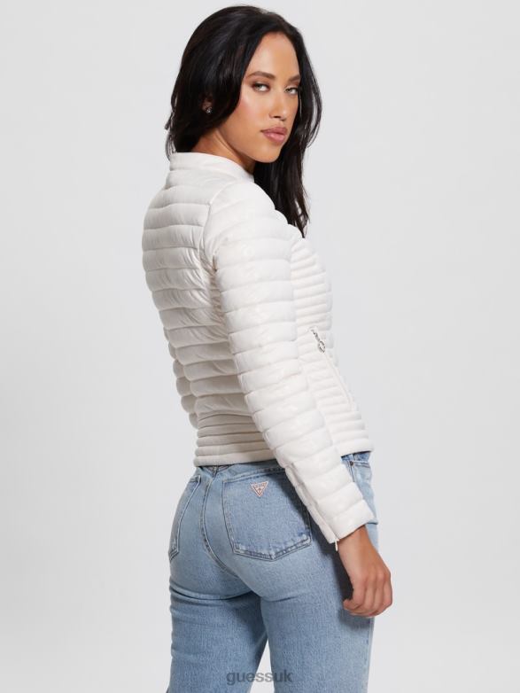 GUESS Women Vona Quilted Logo Jacket Parchment Tone Apparel V28V61865