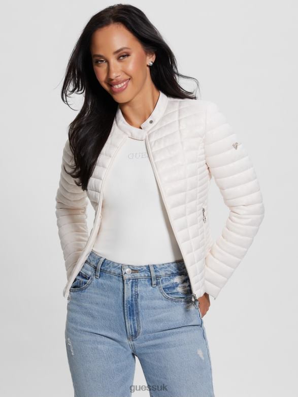 GUESS Women Vona Quilted Logo Jacket Parchment Tone Apparel V28V61865