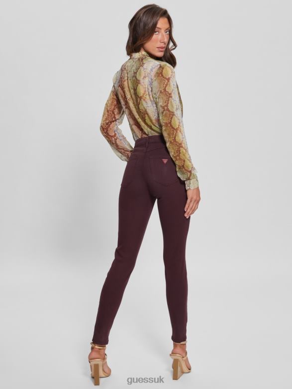 GUESS Women 1981 Coated Skinny Jeans Burgundy Shade Multi Apparel V28V6258