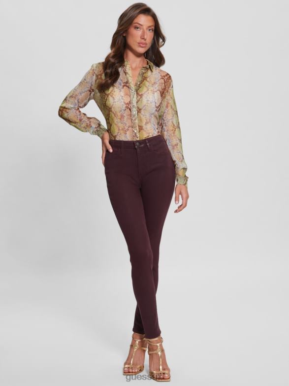 GUESS Women 1981 Coated Skinny Jeans Burgundy Shade Multi Apparel V28V6258