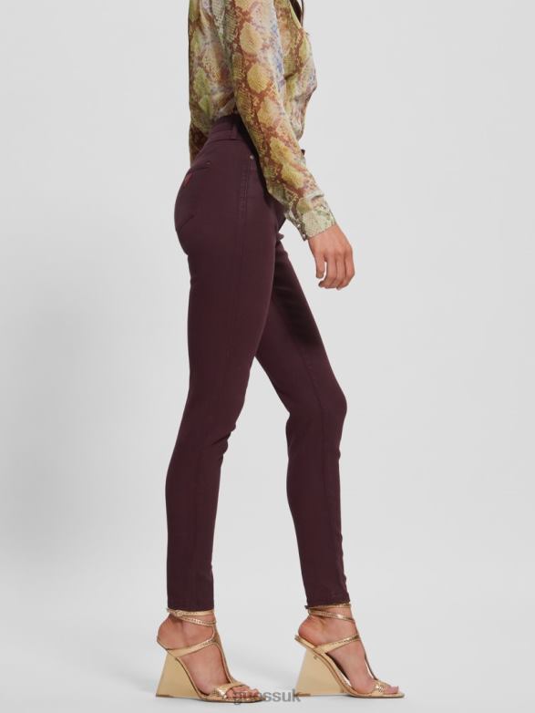 GUESS Women 1981 Coated Skinny Jeans Burgundy Shade Multi Apparel V28V6258