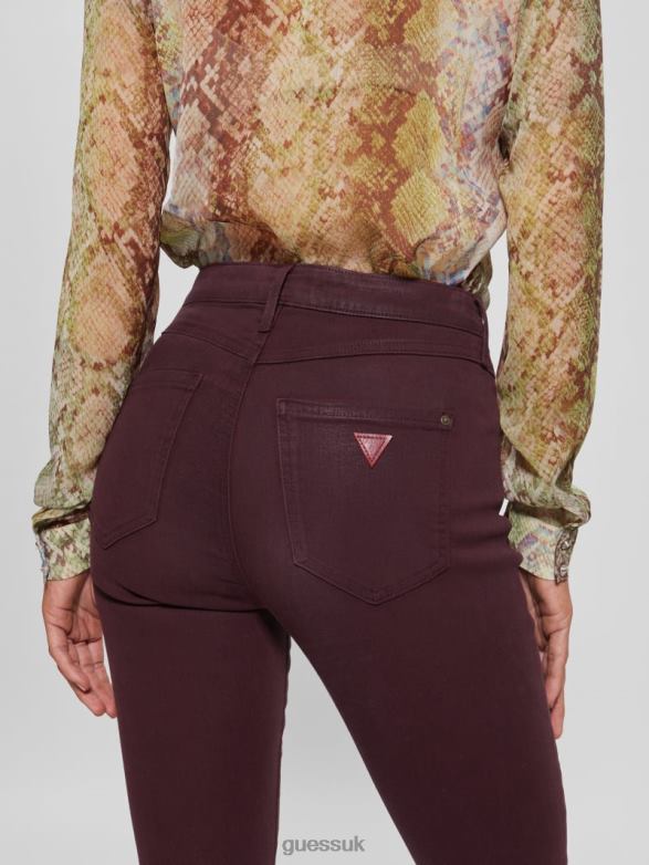 GUESS Women 1981 Coated Skinny Jeans Burgundy Shade Multi Apparel V28V6258