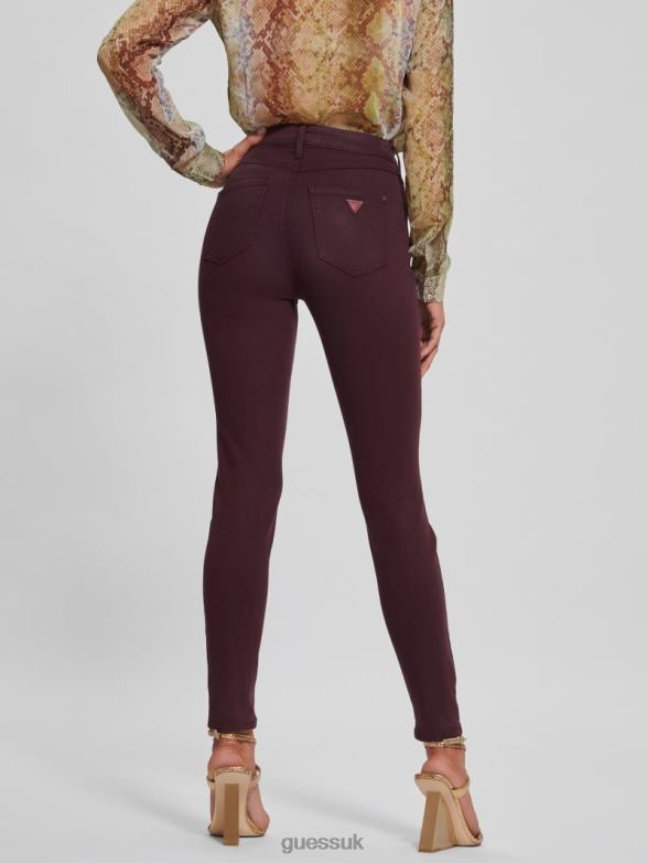 GUESS Women 1981 Coated Skinny Jeans Burgundy Shade Multi Apparel V28V6258